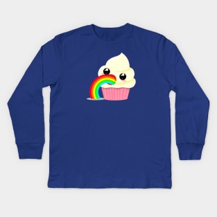 Kawaii Puking Rainbow Cupcake Emoji Kids Long Sleeve T-Shirt